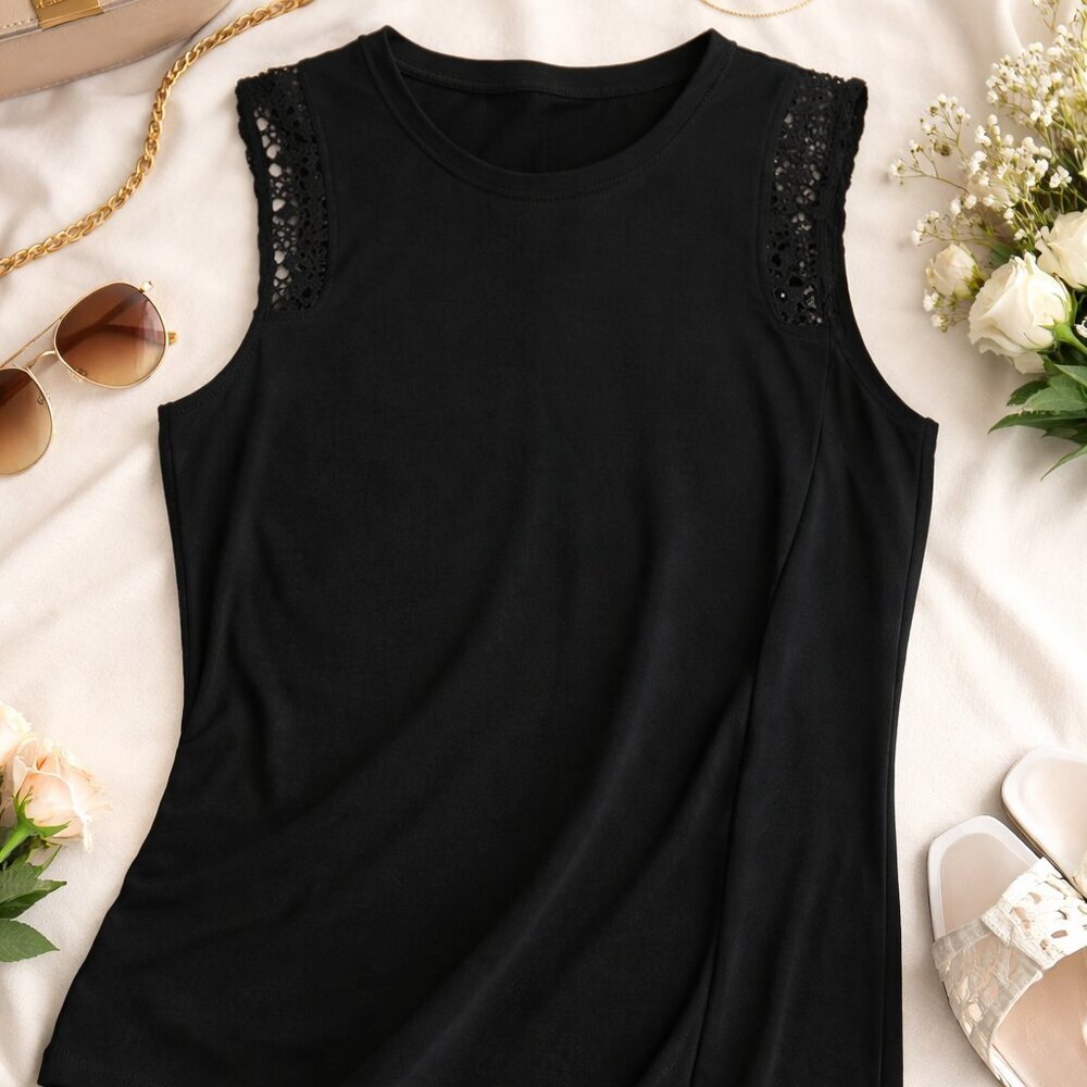 Black Lace Sleeveless Top Size L